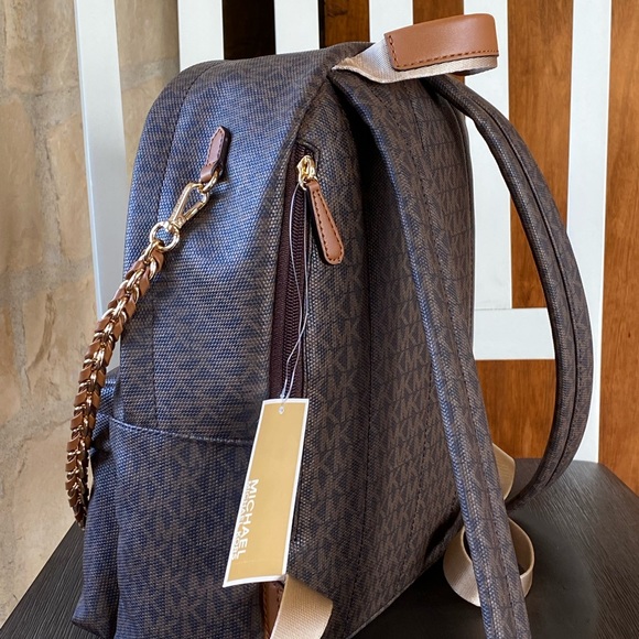 Michael Kors slater signature chain stripe brown backpack brown red white NWT - Picture 4 of 7